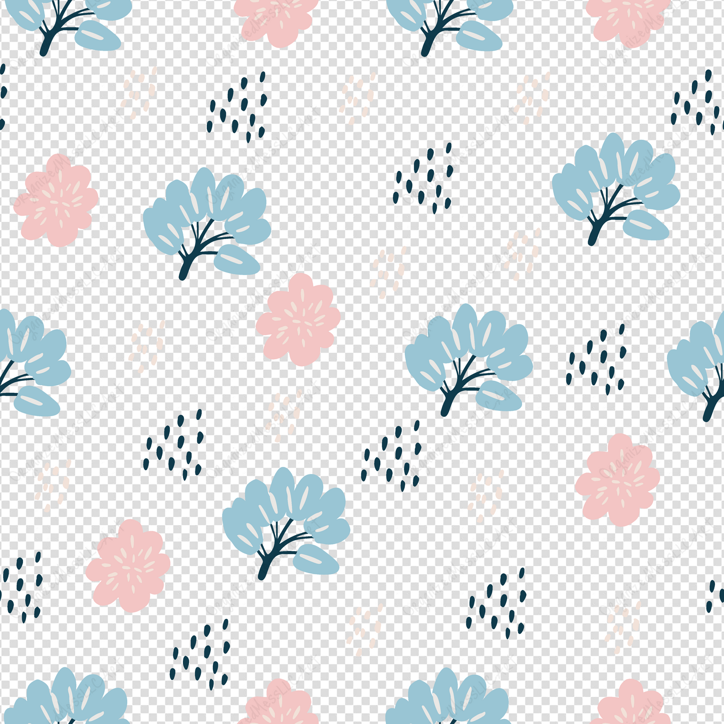 Minimalistic flowers pattern 2 Instant Digital Download High Resolution PNG Format Digital Illustration