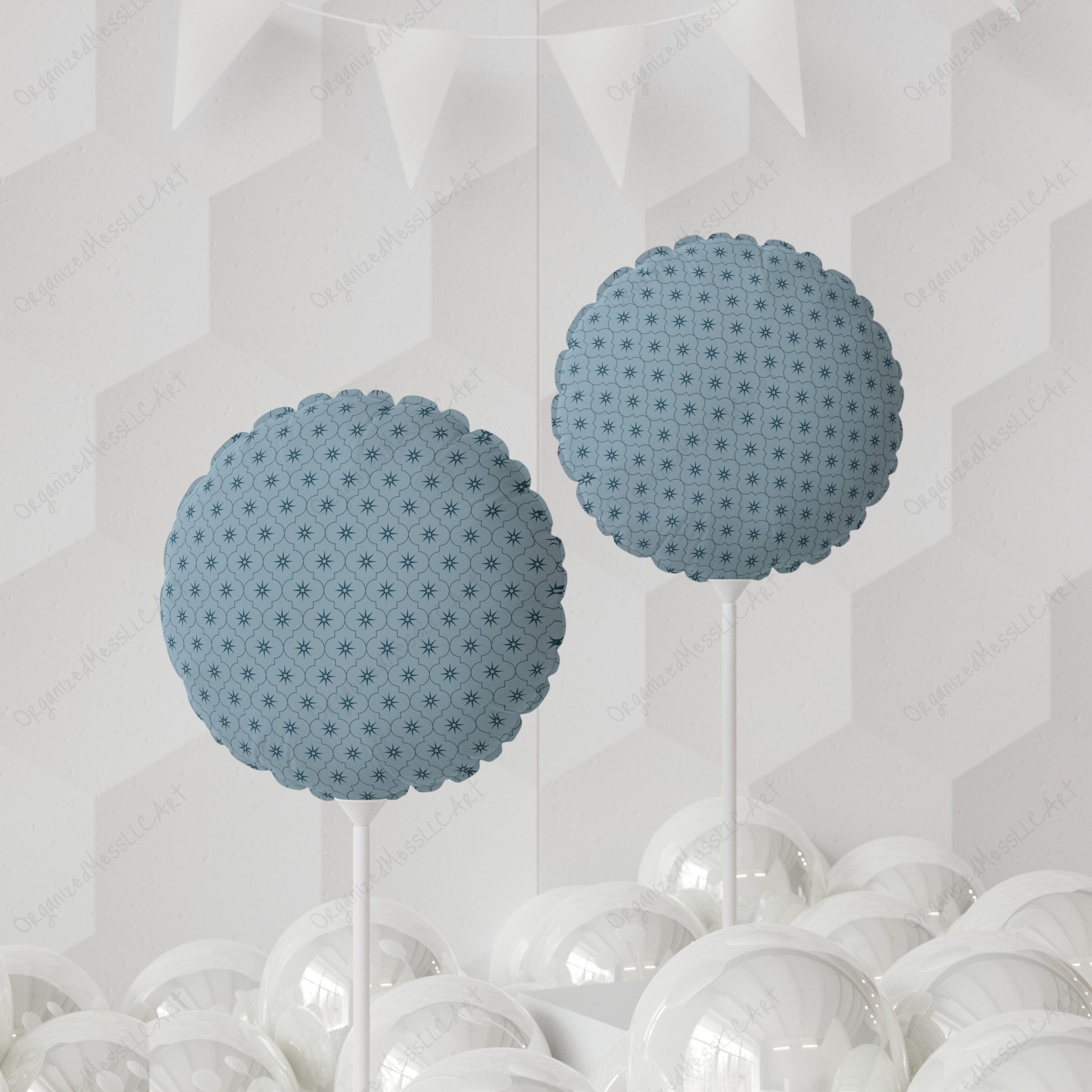 light blue geometric surface pattern on ballons