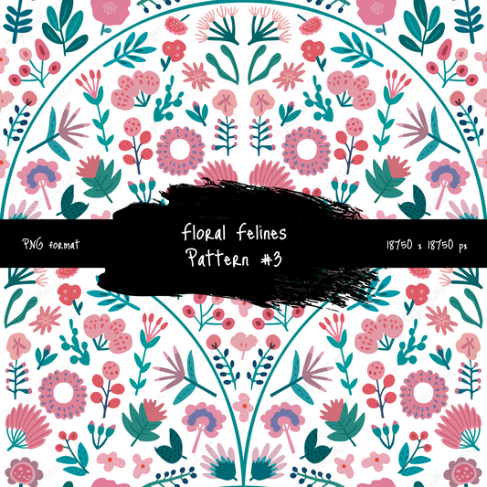 Floral Felines Pattern 3 Pattern Instant Digital Download High Resolution PNG Format Digital Illustration