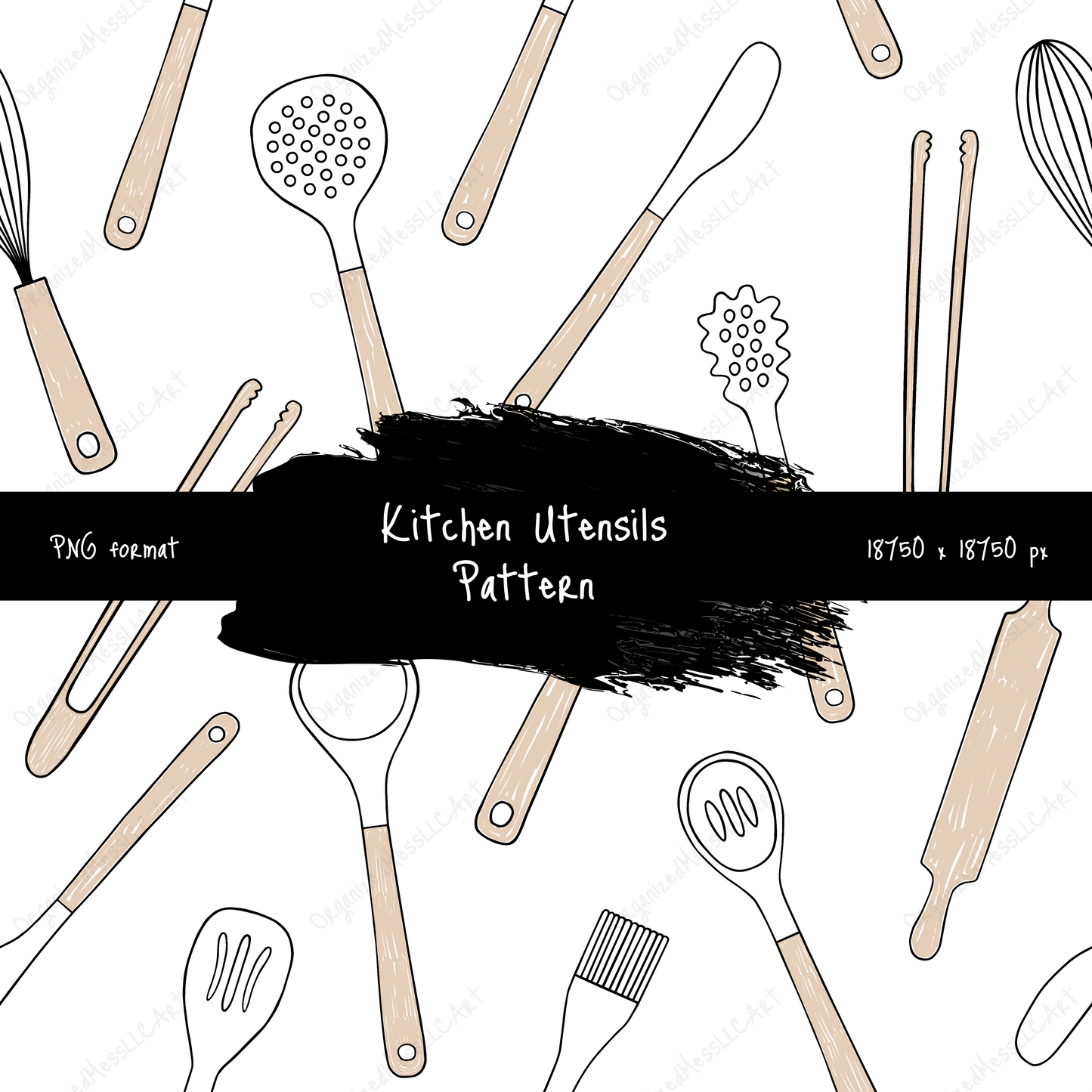 Kitchen Utensils Pattern Digital Download High Resolution PNG Format