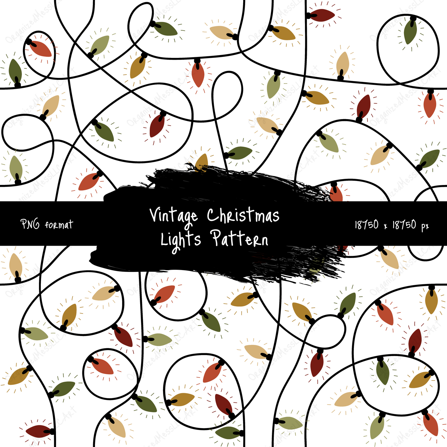 Vintage Christmas Lights Pattern PNG format High Resolution